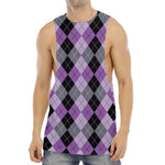Black Grey And Violet Argyle Print Men's Muscle Tank Top