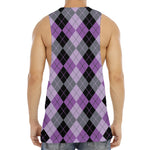 Black Grey And Violet Argyle Print Men's Muscle Tank Top