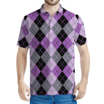 Black Grey And Violet Argyle Print Men's Polo Shirt