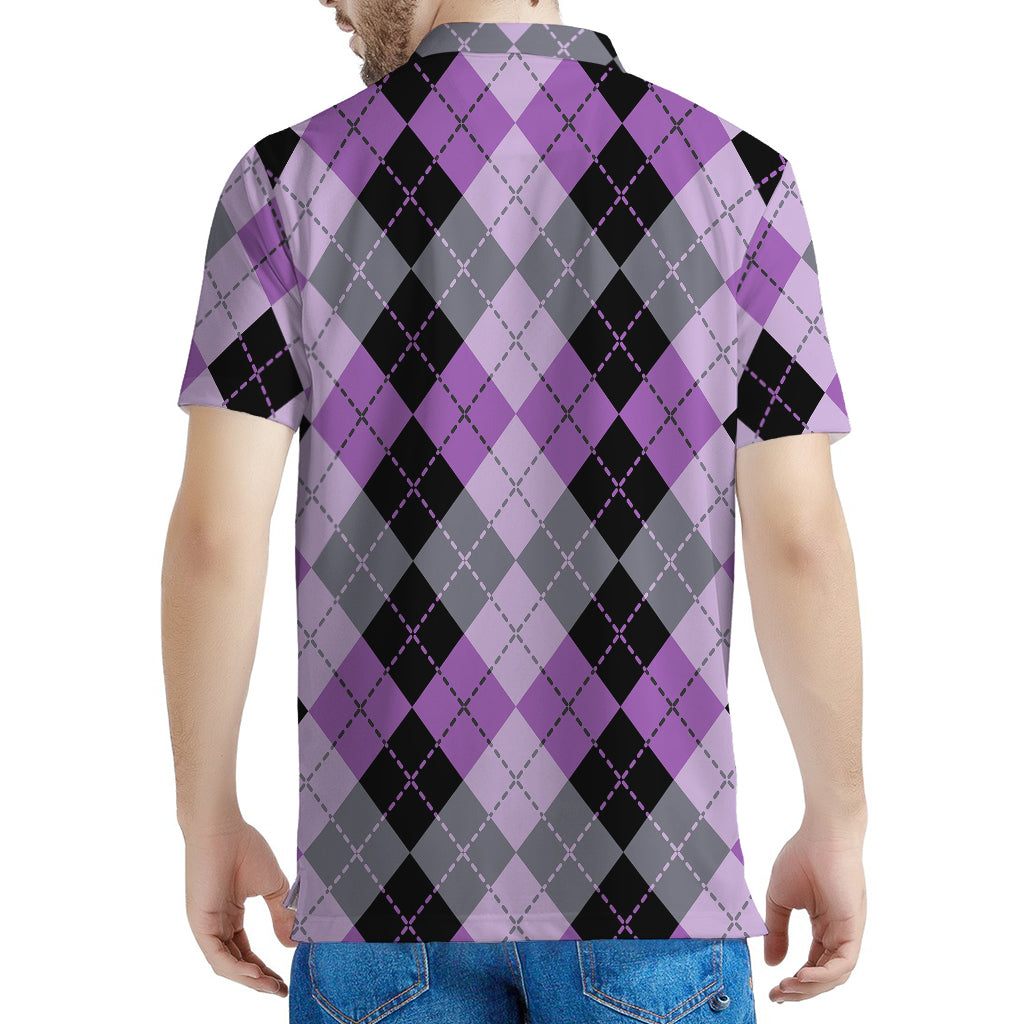 Black Grey And Violet Argyle Print Men's Polo Shirt
