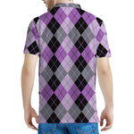 Black Grey And Violet Argyle Print Men's Polo Shirt