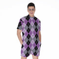 Black Grey And Violet Argyle Print Men's Romper