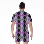 Black Grey And Violet Argyle Print Men's Rompers