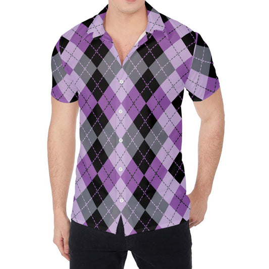 Black Grey And Violet Argyle Print Men's Shirt