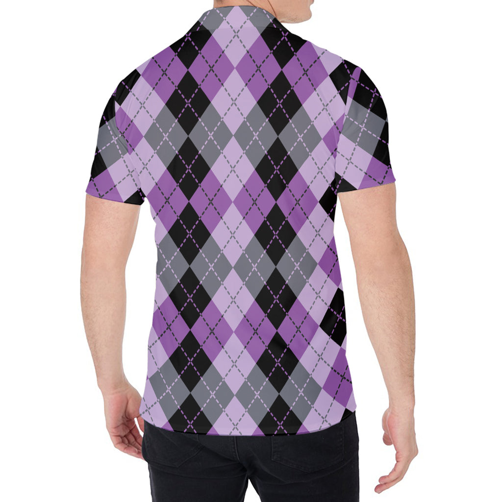 Black Grey And Violet Argyle Print Men's Shirt