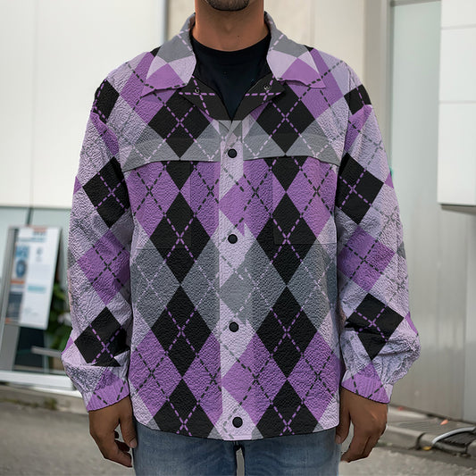 Black Grey And Violet Argyle Print Men's Shirt Jacket