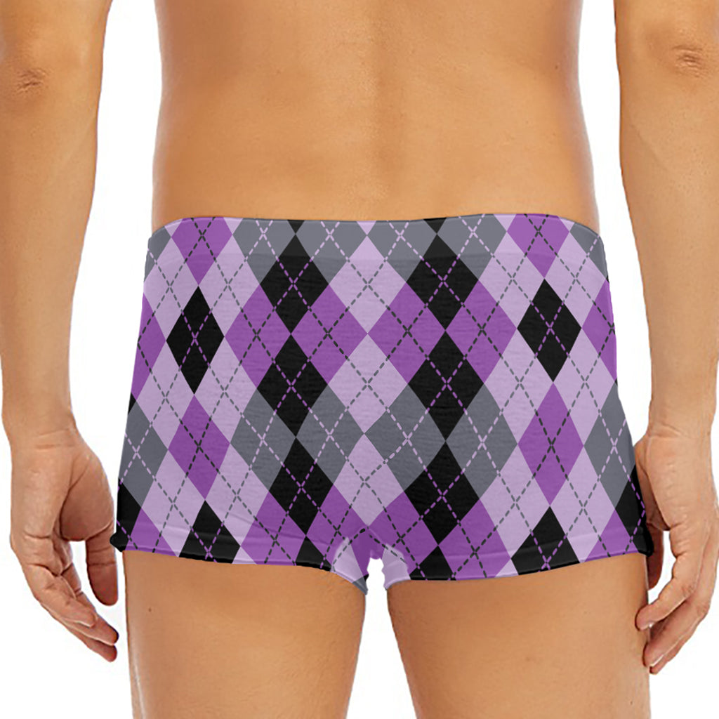 Black Grey And Violet Argyle Print Men's Short Boxer Briefs