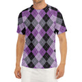 Black Grey And Violet Argyle Print Men's Short Sleeve Rash Guard