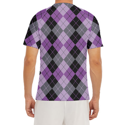 Black Grey And Violet Argyle Print Men's Short Sleeve Rash Guard