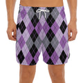 Black Grey And Violet Argyle Print Men's Split Running Shorts