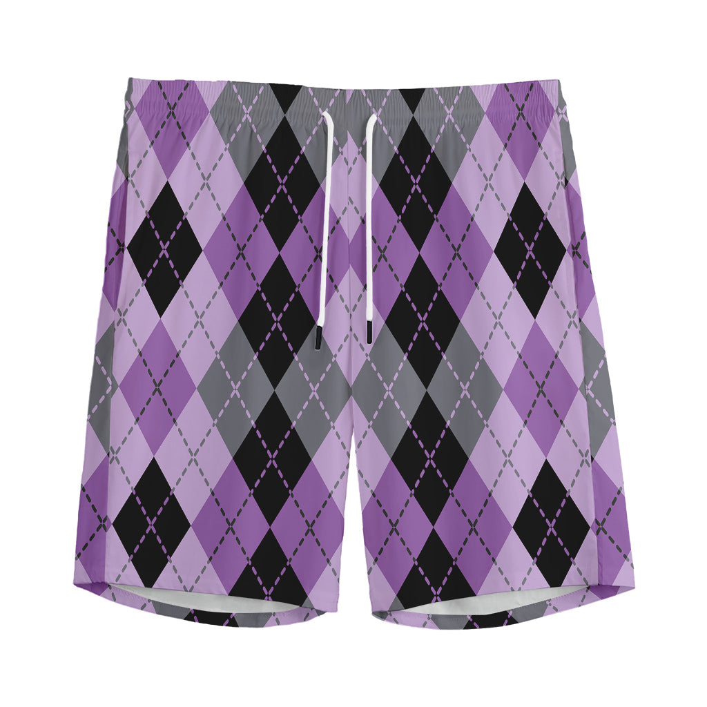 Black Grey And Violet Argyle Print Men's Sports Shorts