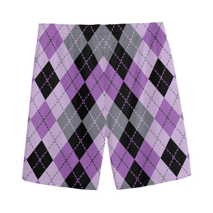 Black Grey And Violet Argyle Print Men's Sports Shorts