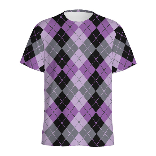 Black Grey And Violet Argyle Print Men's Sports T-Shirt