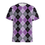 Black Grey And Violet Argyle Print Men's Sports T-Shirt