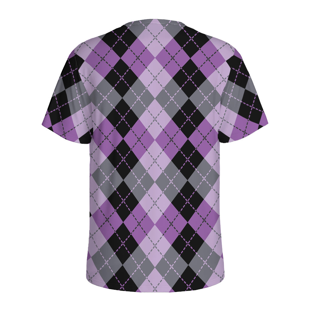 Black Grey And Violet Argyle Print Men's Sports T-Shirt
