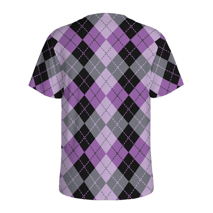 Black Grey And Violet Argyle Print Men's Sports T-Shirt