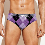 Black Grey And Violet Argyle Print Men's Swim Briefs