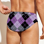 Black Grey And Violet Argyle Print Men's Swim Briefs