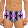 Black Grey And Violet Argyle Print Men's Triangle Swim Briefs