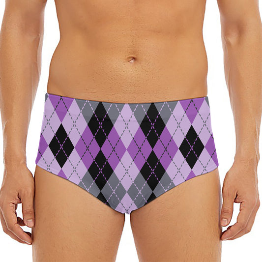 Black Grey And Violet Argyle Print Men's Triangle Swim Briefs