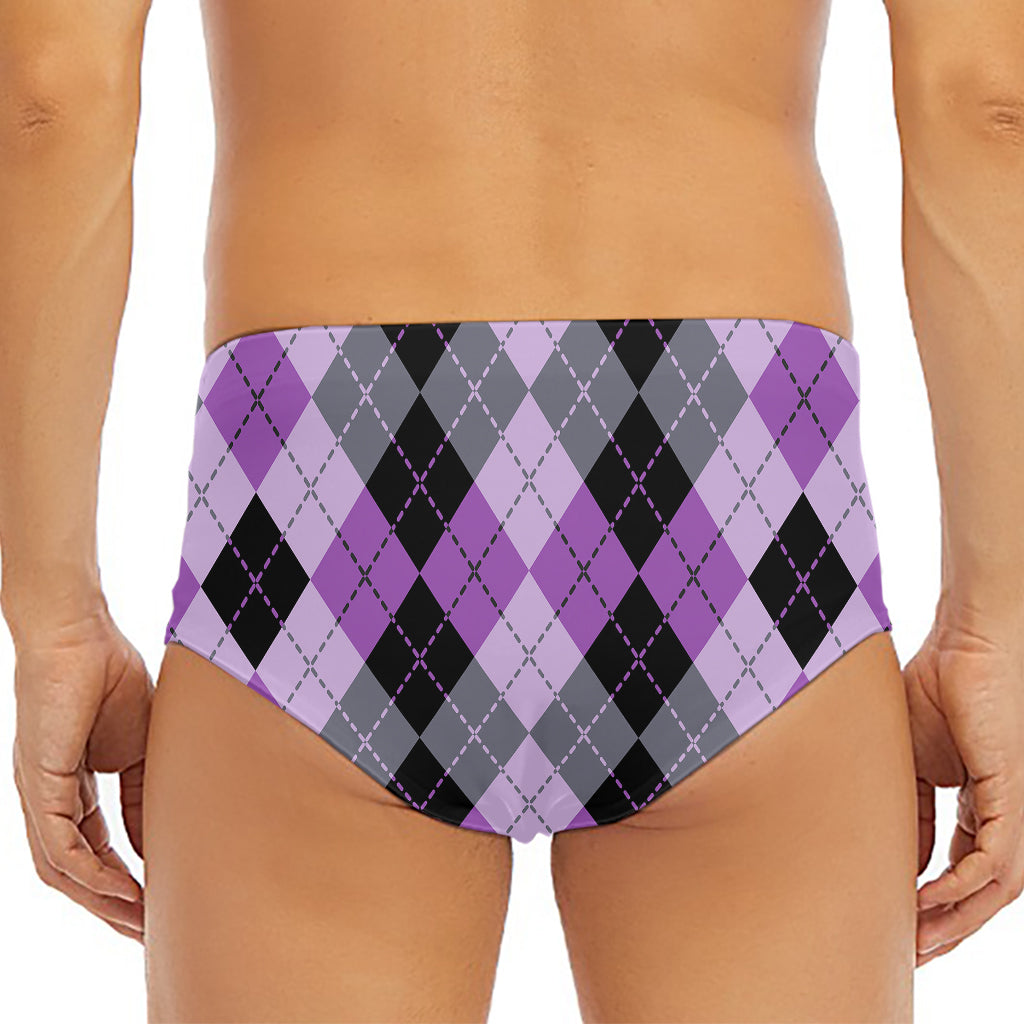 Black Grey And Violet Argyle Print Men's Triangle Swim Briefs