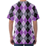 Black Grey And Violet Argyle Print Men's Velvet T-Shirt