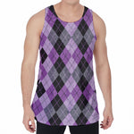 Black Grey And Violet Argyle Print Men's Velvet Tank Top