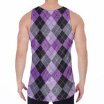 Black Grey And Violet Argyle Print Men's Velvet Tank Top