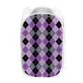 Black Grey And Violet Argyle Print Mesh Laundry Hamper