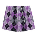 Black Grey And Violet Argyle Print Mesh Shorts