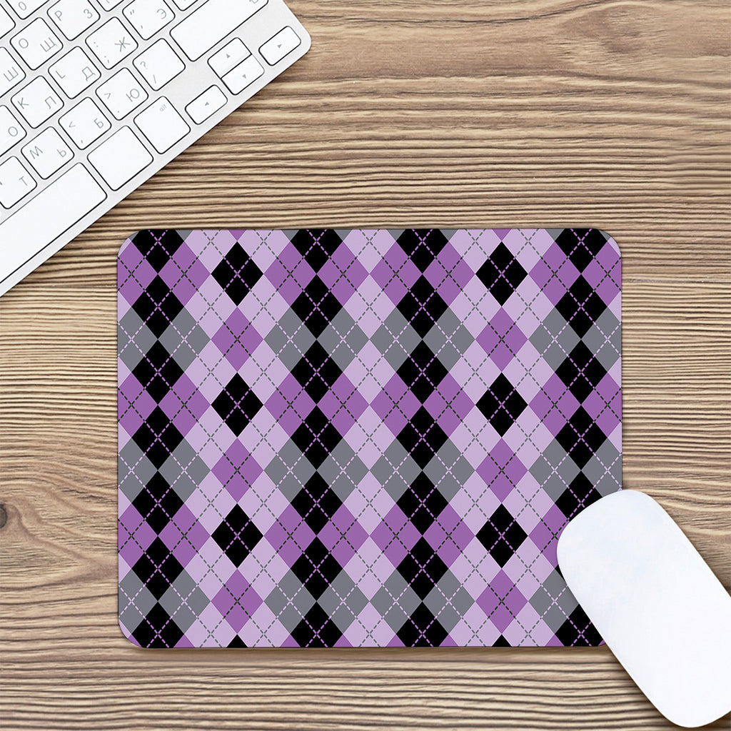 Black Grey And Violet Argyle Print Mouse Pad