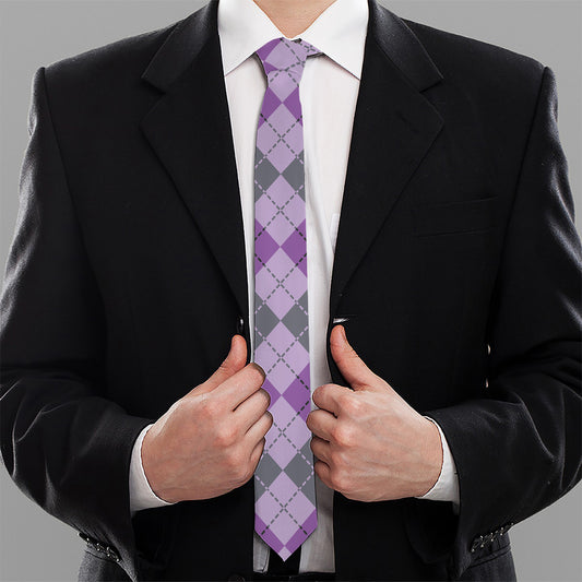 Black Grey And Violet Argyle Print Necktie