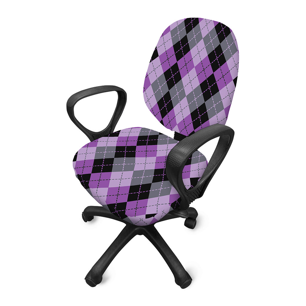 Black Grey And Violet Argyle Print Office Chair Cover