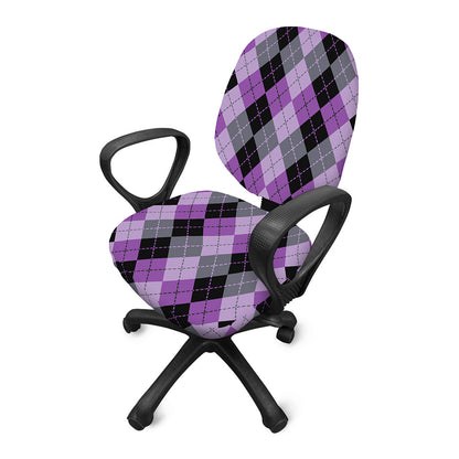 Black Grey And Violet Argyle Print Office Chair Cover
