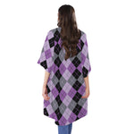 Black Grey And Violet Argyle Print Open Front Beach Cover Up