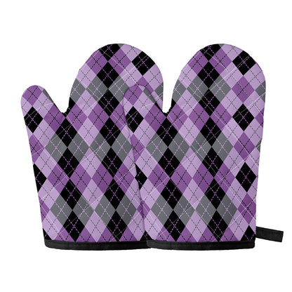 Black Grey And Violet Argyle Print Oven Mitts