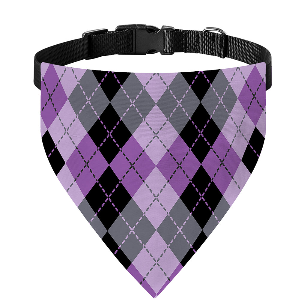 Black Grey And Violet Argyle Print Over The Collar Dog Bandana