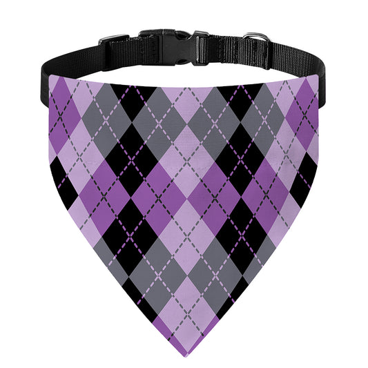 Black Grey And Violet Argyle Print Over The Collar Dog Bandana