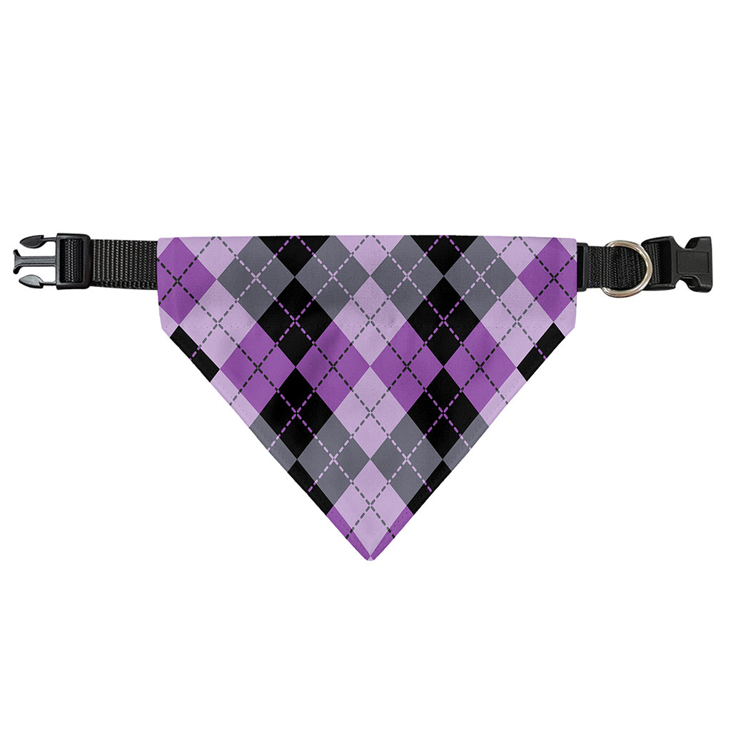 Black Grey And Violet Argyle Print Over The Collar Dog Bandana