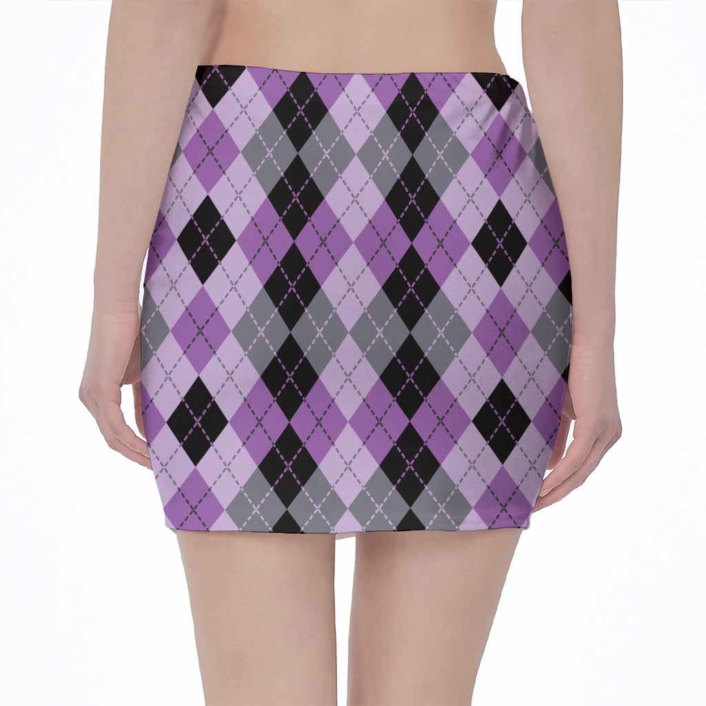 Black Grey And Violet Argyle Print Pencil Mini Skirt