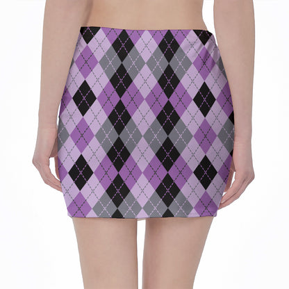 Black Grey And Violet Argyle Print Pencil Mini Skirt