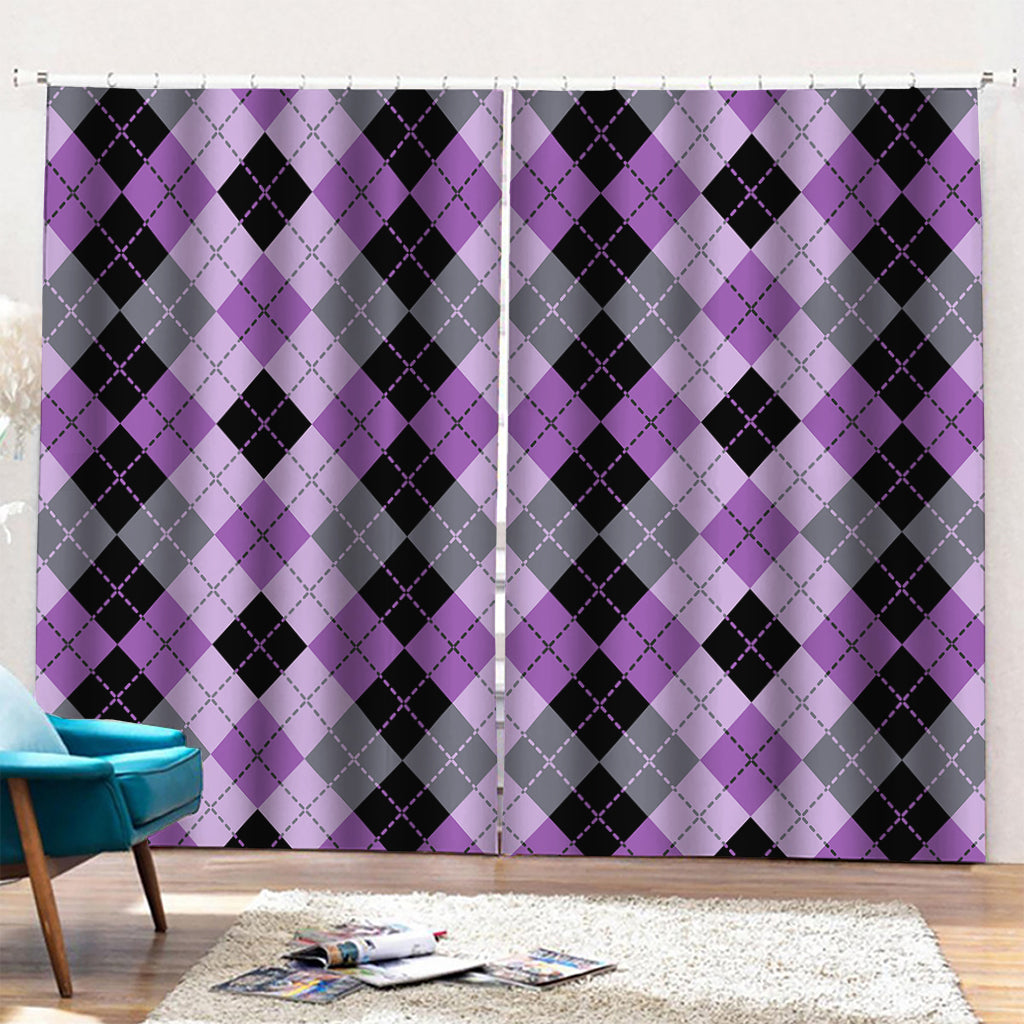 Black Grey And Violet Argyle Print Pencil Pleat Curtains