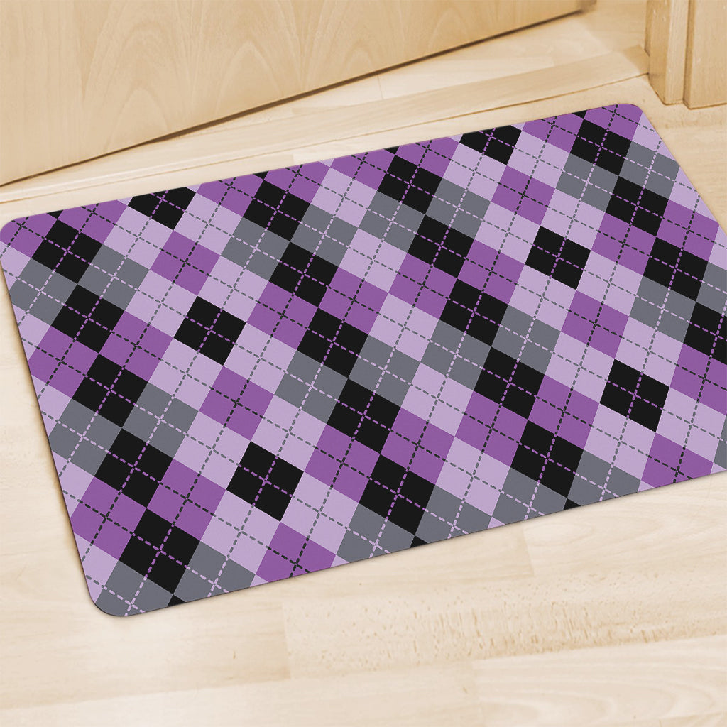 Black Grey And Violet Argyle Print Polyester Doormat