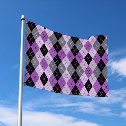 Black Grey And Violet Argyle Print Polyester Flag