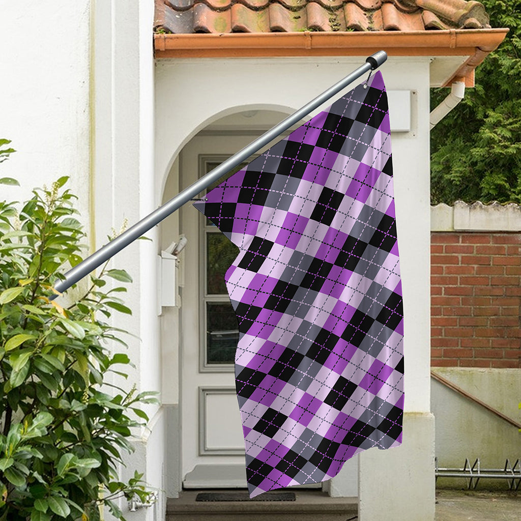 Black Grey And Violet Argyle Print Polyester Flag