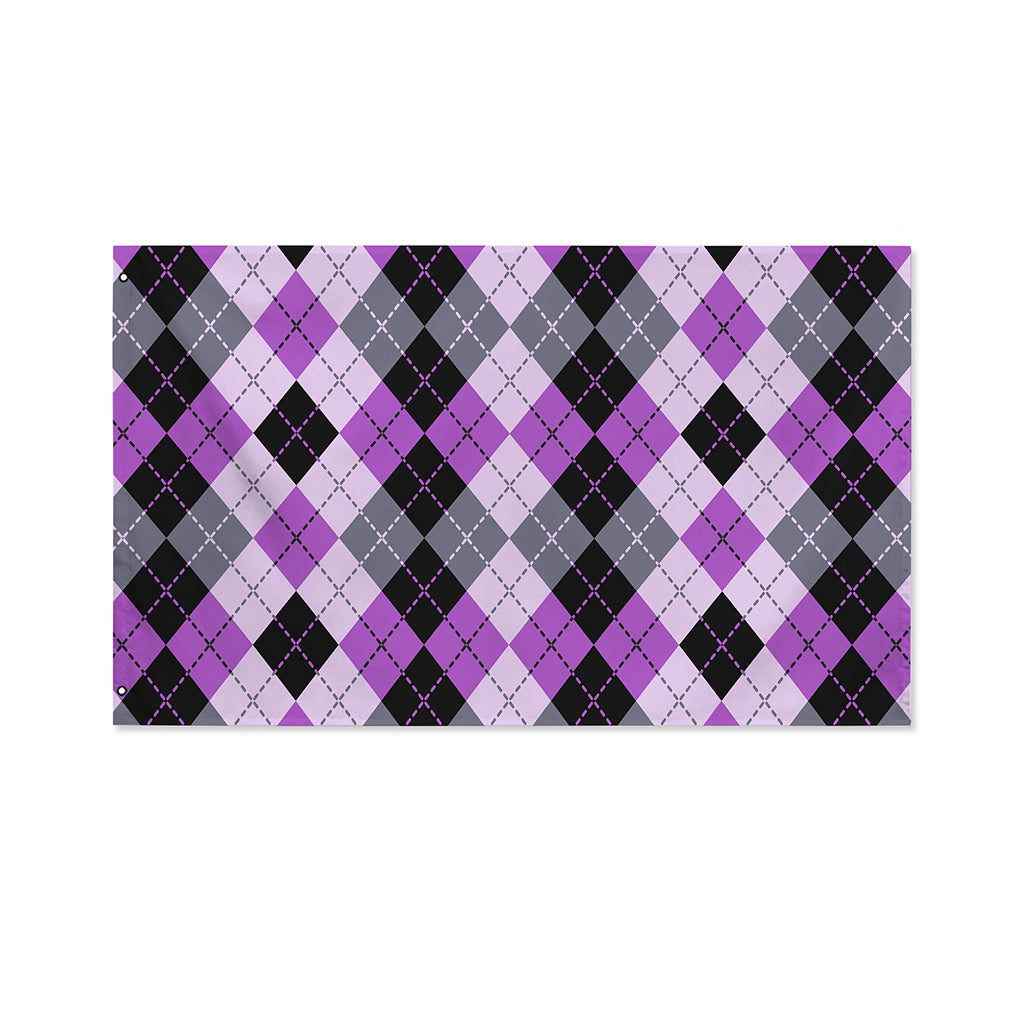 Black Grey And Violet Argyle Print Polyester Flag