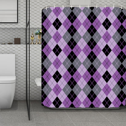 Black Grey And Violet Argyle Print Polyester Shower Curtain