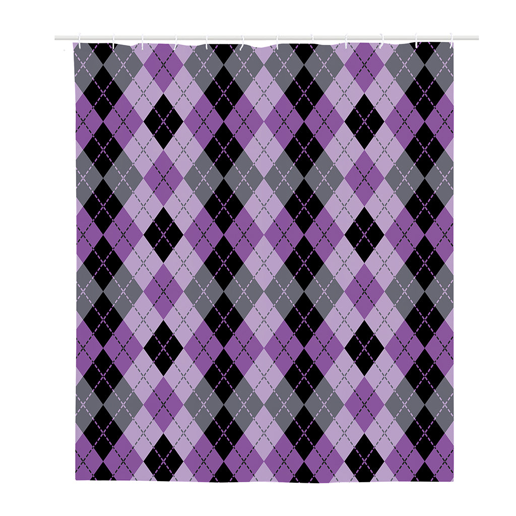 Black Grey And Violet Argyle Print Polyester Shower Curtain