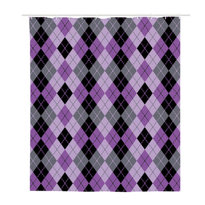 Black Grey And Violet Argyle Print Polyester Shower Curtain