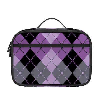 Black Grey And Violet Argyle Print Portable Lunch Bag
